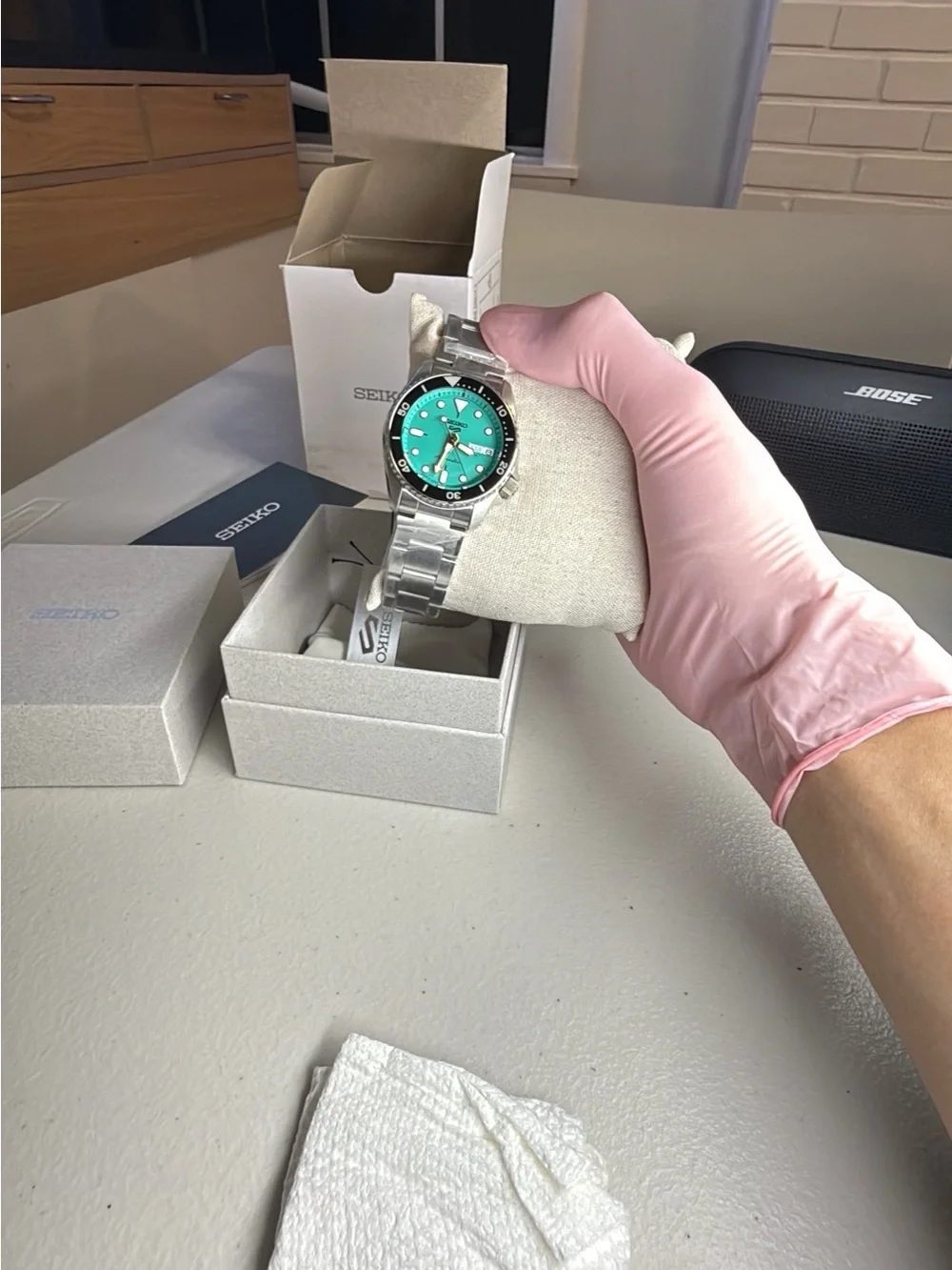 Seiko Mint Green Dial Stainless Steel Dive Watch